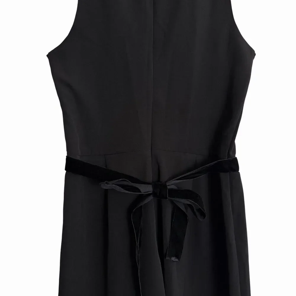 Jay Godfrey Black Wide Leg Jumpsuit Velvet Tie V-Neck Sleeveless Size 6